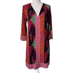 DIANE VON FURSTERNBERG 'Rose' Silk Tunic Dress 10 Tribal Print Mini